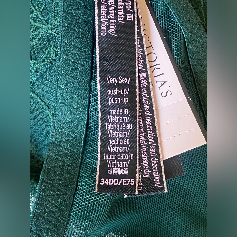 Victorias Secret Very Sexy Lace Shine Strap Push-Up Bra in Forest Green 34DD New - Picture 8 of 9